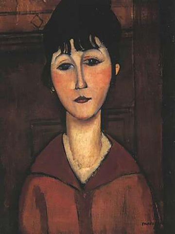 Portrait Of A Young Woman White Modern Wood Framed Art Print with Double Matting by Modigliani, Amedeo