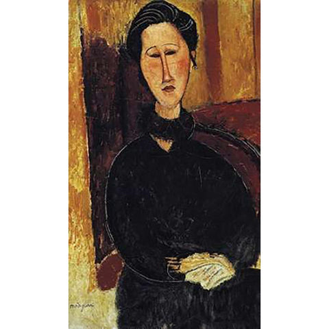 Portrait Of Anna Zborowska Black Modern Wood Framed Art Print with Double Matting by Modigliani, Amedeo