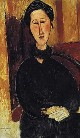 Portrait Of Anna Zborowska Black Ornate Wood Framed Art Print with Double Matting by Modigliani, Amedeo