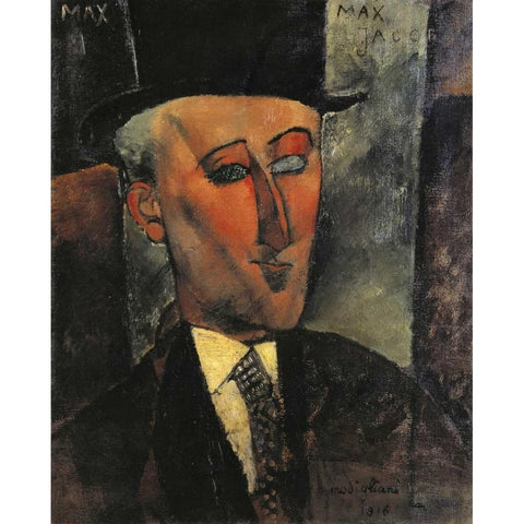 Portrait Of Max Jacob White Modern Wood Framed Art Print by Modigliani, Amedeo