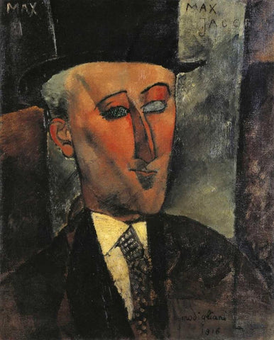 Portrait Of Max Jacob White Modern Wood Framed Art Print with Double Matting by Modigliani, Amedeo