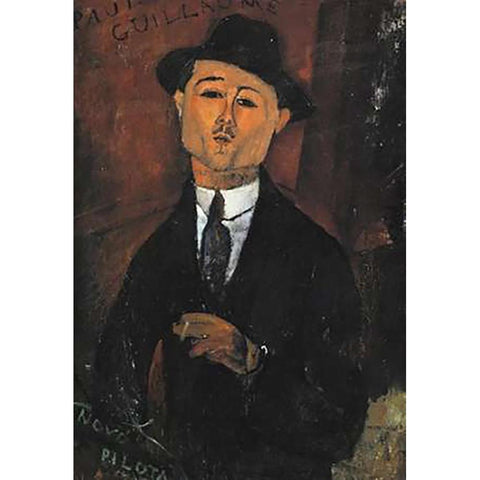 Portrait Of Paul Guillaume Gold Ornate Wood Framed Art Print with Double Matting by Modigliani, Amedeo