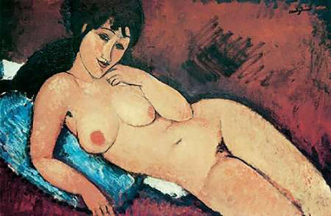 Reclining Nude Raised On Right Arm Black Ornate Wood Framed Art Print with Double Matting by Modigliani, Amedeo