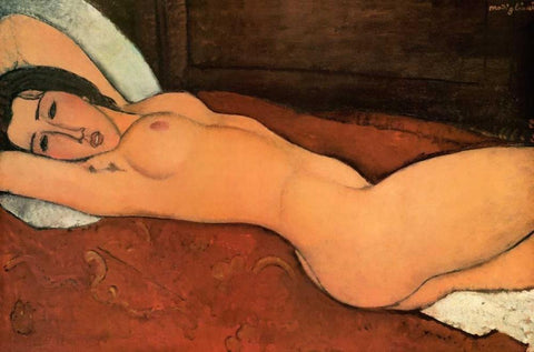 Reclining Nude Black Ornate Wood Framed Art Print with Double Matting by Modigliani, Amedeo