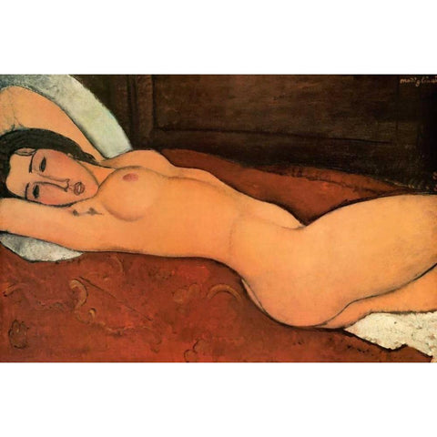 Reclining Nude White Modern Wood Framed Art Print by Modigliani, Amedeo