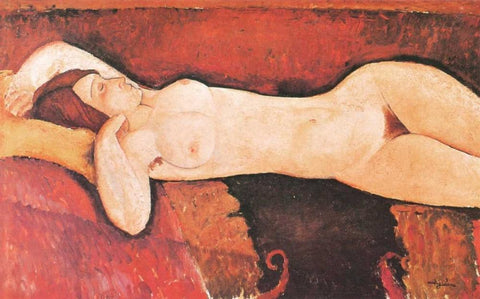 Reclining Nude Le Grand Nu White Modern Wood Framed Art Print with Double Matting by Modigliani, Amedeo