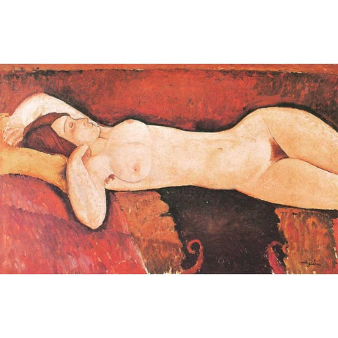 Reclining Nude Le Grand Nu White Modern Wood Framed Art Print by Modigliani, Amedeo