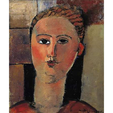 Red Haired Girl Black Modern Wood Framed Art Print with Double Matting by Modigliani, Amedeo