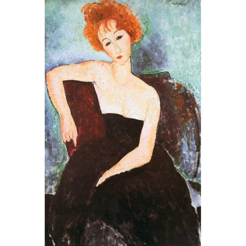 Red Headed Woman Gold Ornate Wood Framed Art Print with Double Matting by Modigliani, Amedeo