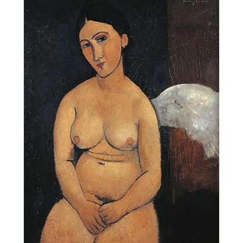 Seated Nude 1 Black Modern Wood Framed Art Print with Double Matting by Modigliani, Amedeo