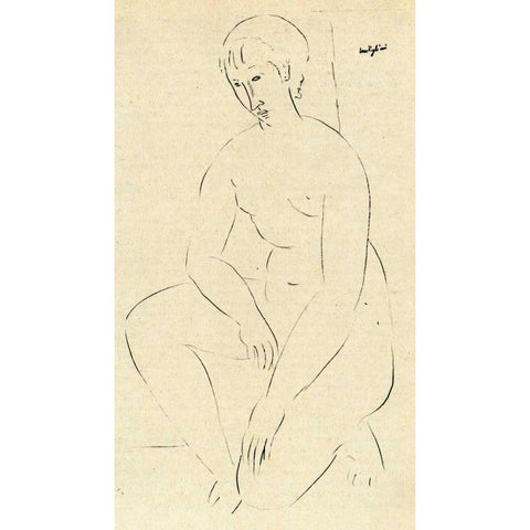 Squatting Nude 2 Gold Ornate Wood Framed Art Print with Double Matting by Modigliani, Amedeo