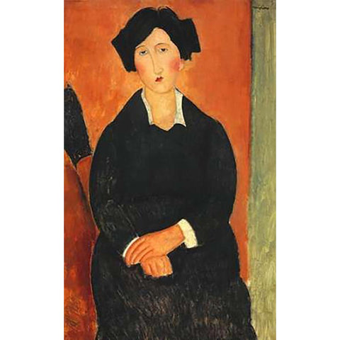 The Italian Woman Black Modern Wood Framed Art Print with Double Matting by Modigliani, Amedeo