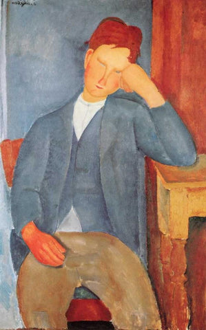 The Young Apprentice White Modern Wood Framed Art Print with Double Matting by Modigliani, Amedeo