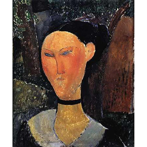 Woman With A Velvet Ribbon White Modern Wood Framed Art Print by Modigliani, Amedeo