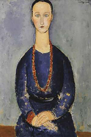 Woman With Red Necklace Black Ornate Wood Framed Art Print with Double Matting by Modigliani, Amedeo