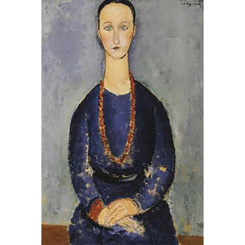 Woman With Red Necklace Black Modern Wood Framed Art Print with Double Matting by Modigliani, Amedeo