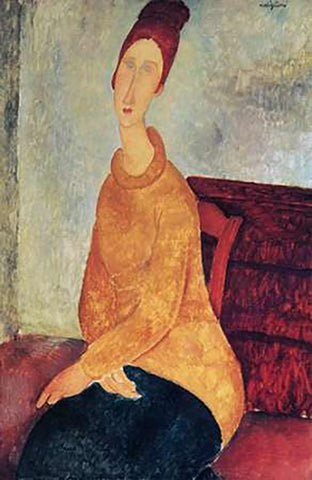 Yellow Sweater Mme Hebuterne White Modern Wood Framed Art Print with Double Matting by Modigliani, Amedeo