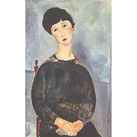 Young Seated Girl With Brown Hair White Modern Wood Framed Art Print by Modigliani, Amedeo