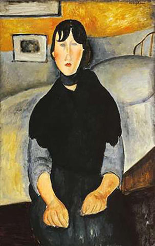 Young Woman Of The People Black Ornate Wood Framed Art Print with Double Matting by Modigliani, Amedeo