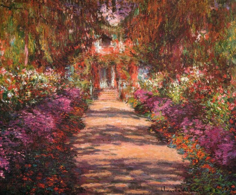 A Lane In Monets Garden Giverny II White Modern Wood Framed Art Print with Double Matting by Monet, Claude