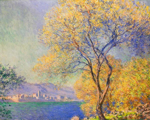 Antibes 1888 White Modern Wood Framed Art Print with Double Matting by Monet, Claude