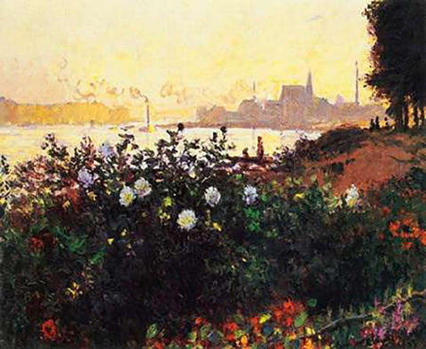 Argenteuil The Bank In Flower White Modern Wood Framed Art Print with Double Matting by Monet, Claude