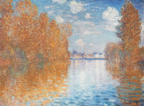 Autumn Effect at Argenteuil, 1873 White Modern Wood Framed Art Print with Double Matting by Monet, Claude