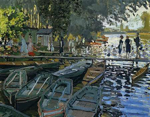 Bathing At La Grenouillere 1869 White Modern Wood Framed Art Print with Double Matting by Monet, Claude