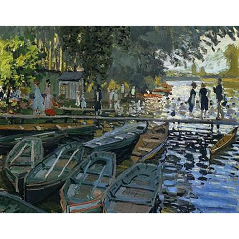 Bathing At La Grenouillere 1869 Black Modern Wood Framed Art Print by Monet, Claude