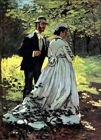 Bazille And Camille 1865 White Modern Wood Framed Art Print with Double Matting by Monet, Claude
