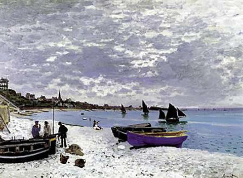 Beach At Sainte Adresse 1867 White Modern Wood Framed Art Print with Double Matting by Monet, Claude