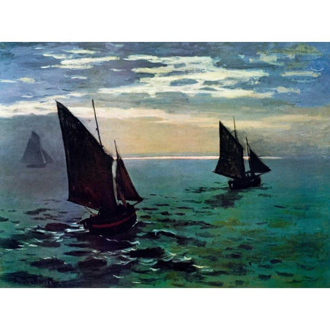 Boats Leaving The Harbor Gold Ornate Wood Framed Art Print with Double Matting by Monet, Claude