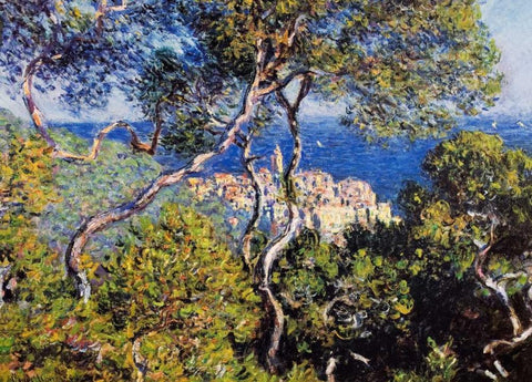 Bordighera White Modern Wood Framed Art Print with Double Matting by Monet, Claude