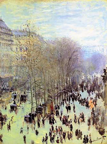 Boulevard des Capucines, 1873 White Modern Wood Framed Art Print with Double Matting by Monet, Claude