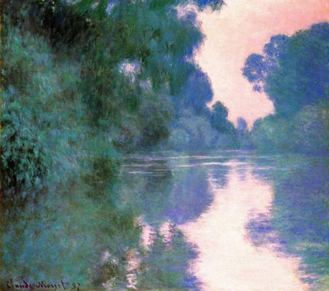 Branch Of The Seine Near Giverny 2 1897 White Modern Wood Framed Art Print with Double Matting by Monet, Claude