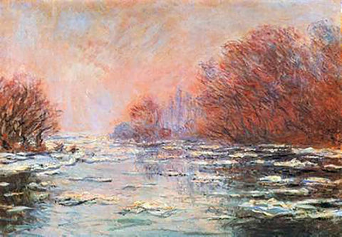 Breakup Of The Ice Near Vetheuil White Modern Wood Framed Art Print with Double Matting by Monet, Claude