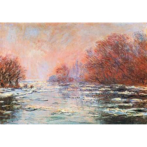 Breakup Of The Ice Near Vetheuil Black Modern Wood Framed Art Print by Monet, Claude