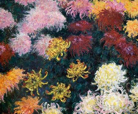 Museumysanthemums White Modern Wood Framed Art Print with Double Matting by Monet, Claude