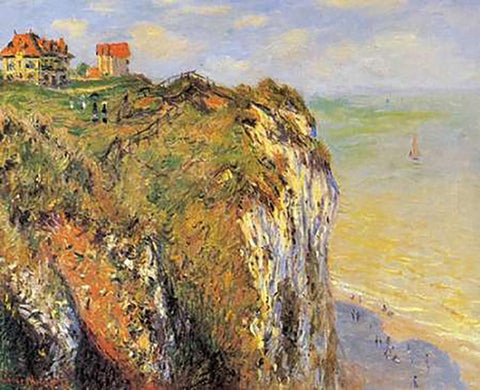 Cilffs At Dieppe 1882 White Modern Wood Framed Art Print with Double Matting by Monet, Claude
