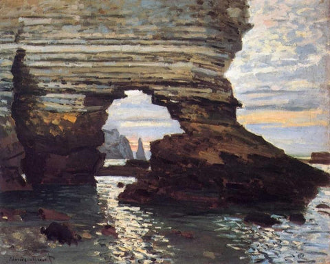 Cliff At Etretat White Modern Wood Framed Art Print with Double Matting by Monet, Claude