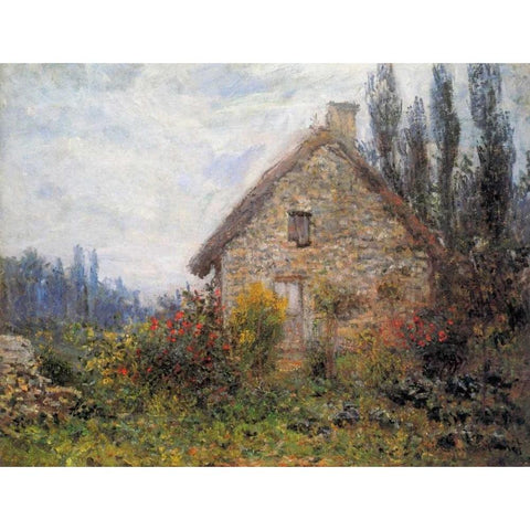 Cottage 1879 Gold Ornate Wood Framed Art Print with Double Matting by Monet, Claude