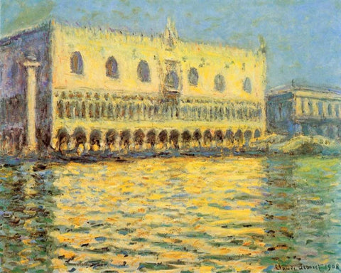 Doges Palace Seen From San Giorgio Black Ornate Wood Framed Art Print with Double Matting by Monet, Claude