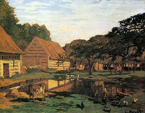 Farmyard In Normandy 1863 White Modern Wood Framed Art Print with Double Matting by Monet, Claude