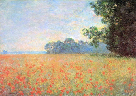 Field Of Oats With Poppies 1890 White Modern Wood Framed Art Print with Double Matting by Monet, Claude