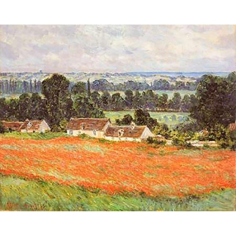 Field Of Poppies Giverny Gold Ornate Wood Framed Art Print with Double Matting by Monet, Claude