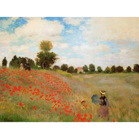 Field Of Poppies - Les Coquelicots 1873 Gold Ornate Wood Framed Art Print with Double Matting by Monet, Claude