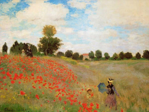 Field Of Poppies - Les Coquelicots 1873 White Modern Wood Framed Art Print with Double Matting by Monet, Claude