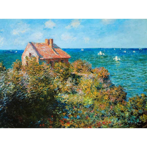 Fishermans Cottage Black Modern Wood Framed Art Print by Monet, Claude