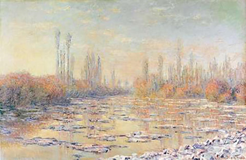Floating Ice 1880 White Modern Wood Framed Art Print with Double Matting by Monet, Claude