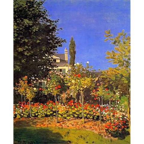 Flowering Garden 1866 Gold Ornate Wood Framed Art Print with Double Matting by Monet, Claude